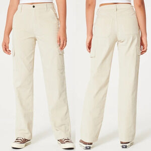 Hollister Ultra High-Rise Corduroy Baggy Cargo Pants‎ Beige Off-White Size 30